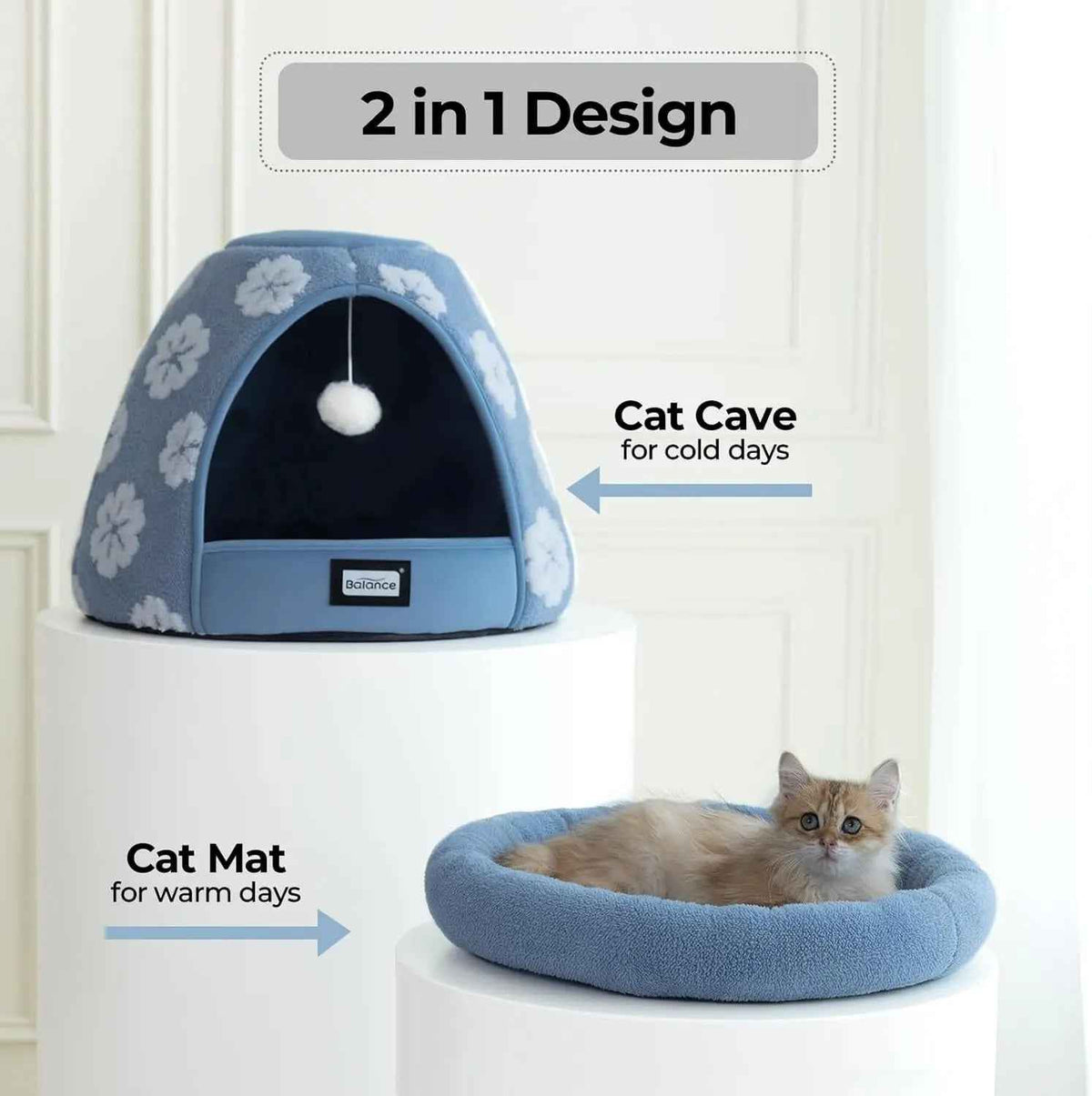2-in-1 Plush Cat Cave Bed & Tent – 19-Inch
