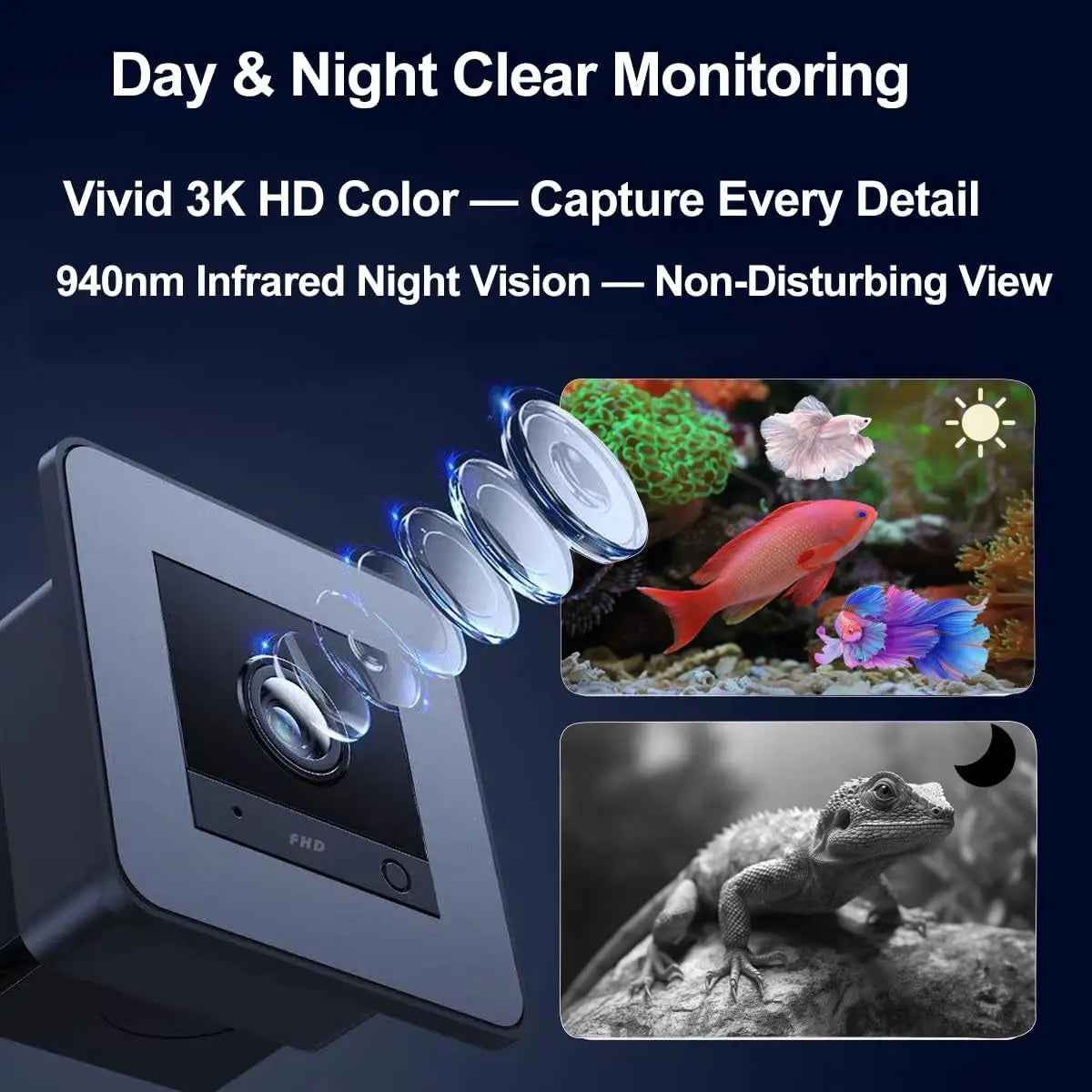 2K HD Aquarium & Terrarium Camera w/ Night Vision, Audio & 32GB Card