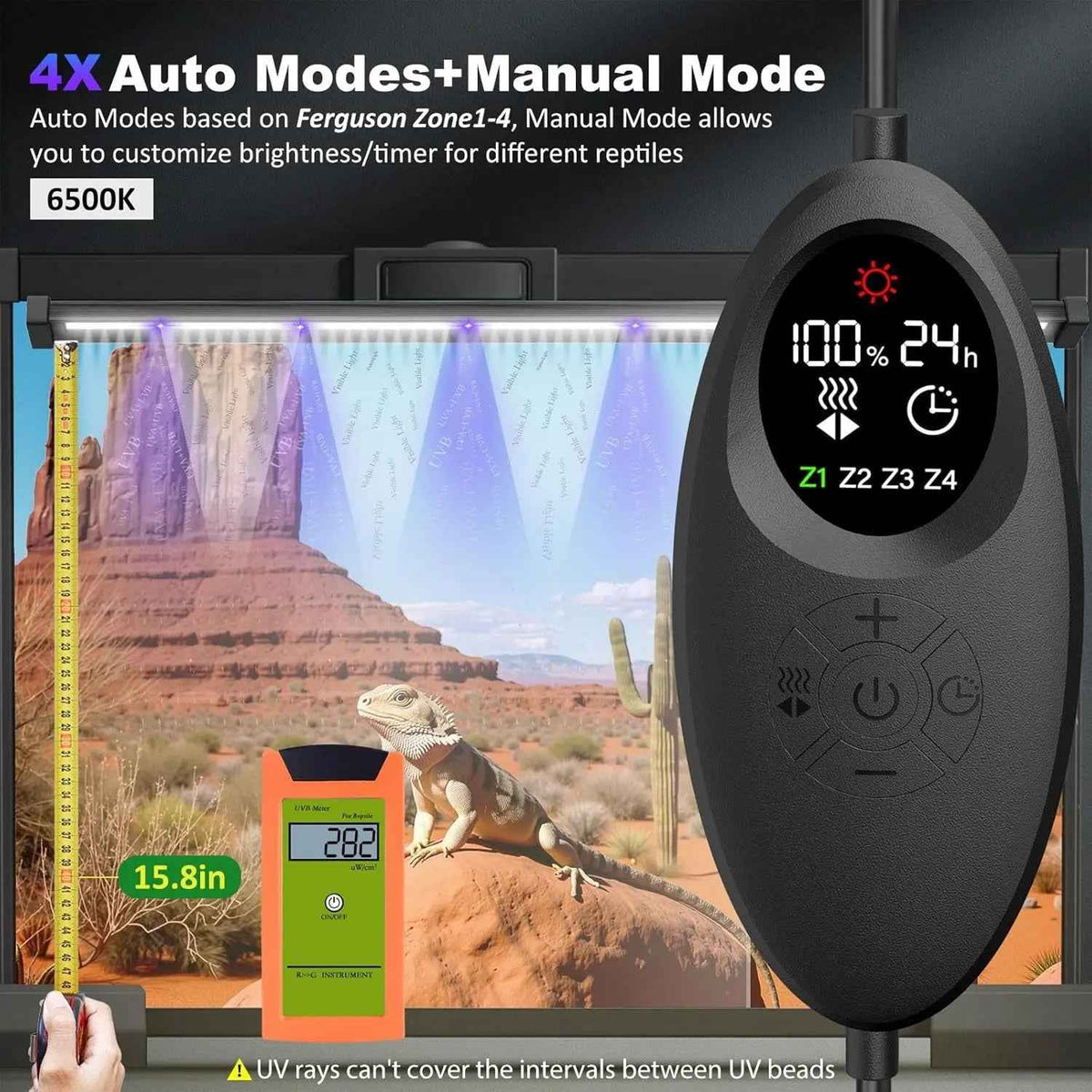 18W UVA UVB Reptile LED Light 28.5" – Auto Modes & Timer
