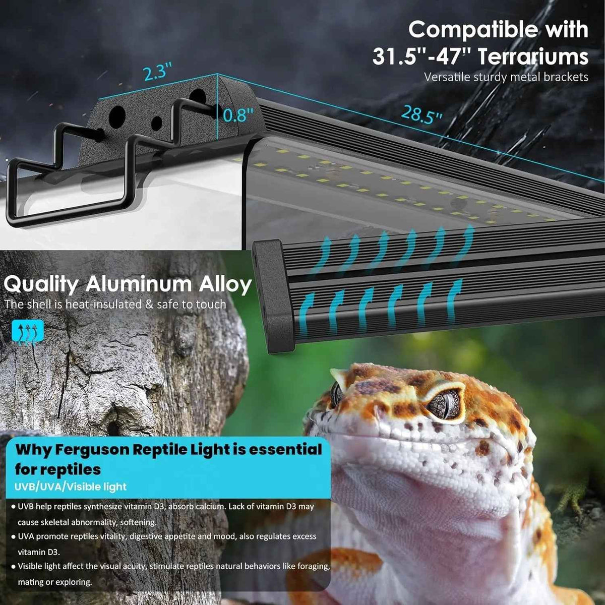 18W UVA UVB Reptile LED Light 28.5" – Auto Modes & Timer